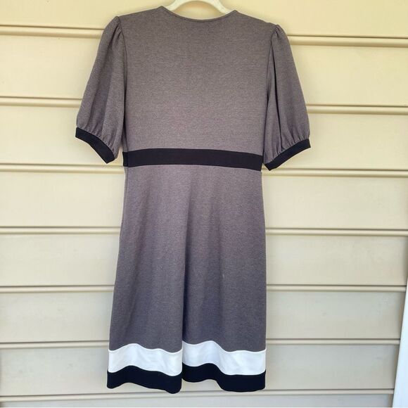 Calvin Klein Colorblock Puff Sleeve Midi Dress in Gray & Black Size M - Picture 7 of 9